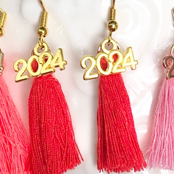 New 2024 Year Fringe Tassel Prom Graduation Handmade Dangle Drop Earrings Grad - Picture 1 of 5